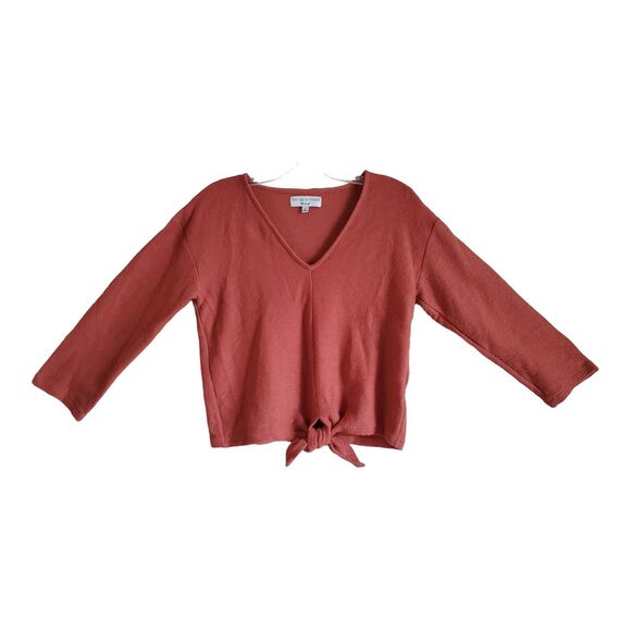 MADEWELL Texture & Thread S Top V-Neck Tie Waist Rust Brown Ribbed Knit Bust 34" - Picture 1 of 7